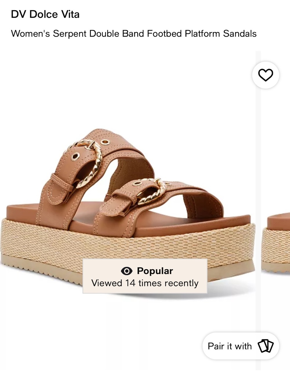 Dolce Vita Tan Double-Band Platform Slide Sandals with Gold Buckles NWOT